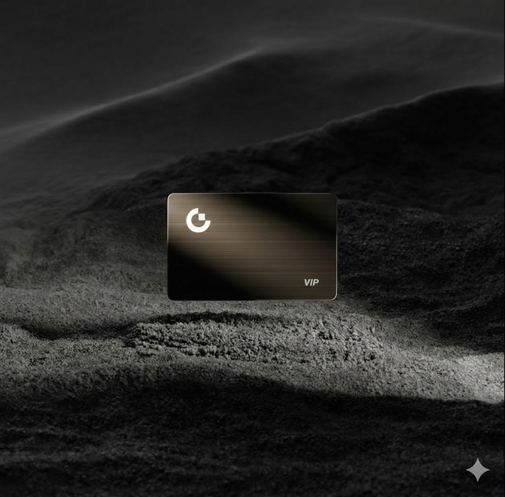 Card on black sand dune