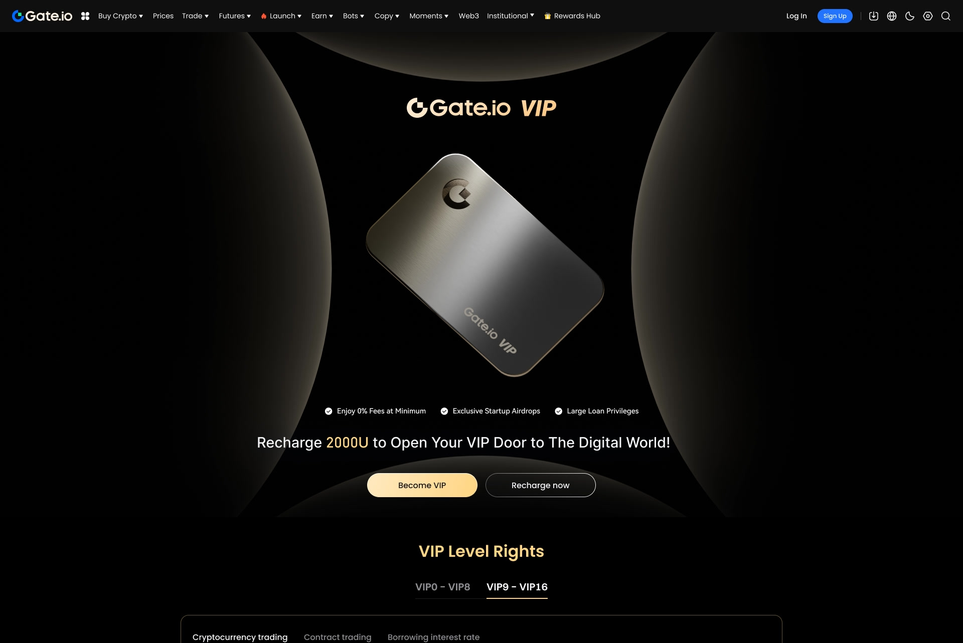 VIP rights page with card hero, direction A