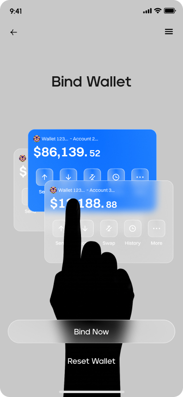 Bind wallet, hand selecting a wallet card